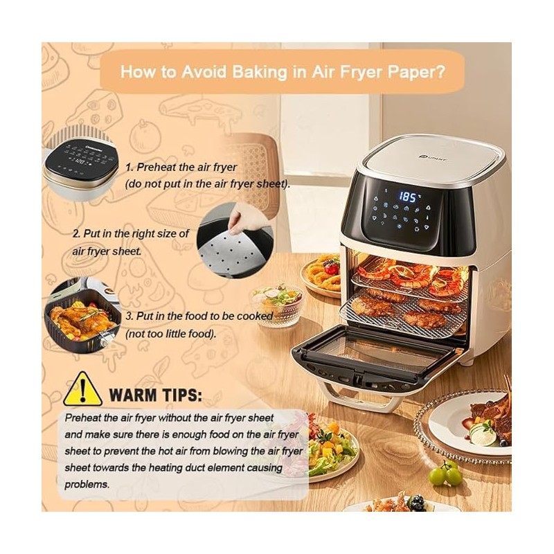200-Piece Air Fryer Papers – Non-Stick Disposable Rectangular Parchment Paper