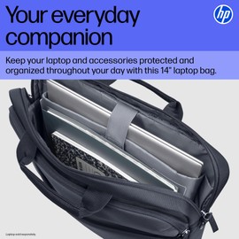 HP Everyday 14-inch Laptop Bag, Water Resistant, Comfort Design, Trolley Strap, FSC-Certified Packaging, Removable and Adjustable Strap, Key FOB, 3-Year Warranty, Odyssey Gray