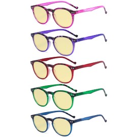 Eyekepper 5 Pack Fashionable Blue Light Filter Glasses Women - Anti Digital Glare Oval Round Computer Reading Glasses Yellow Tinted +1.00
