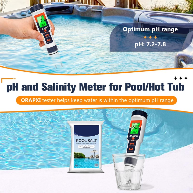 Pool Salt Tester pH Meter ORAPXI Salinity Meter and pH