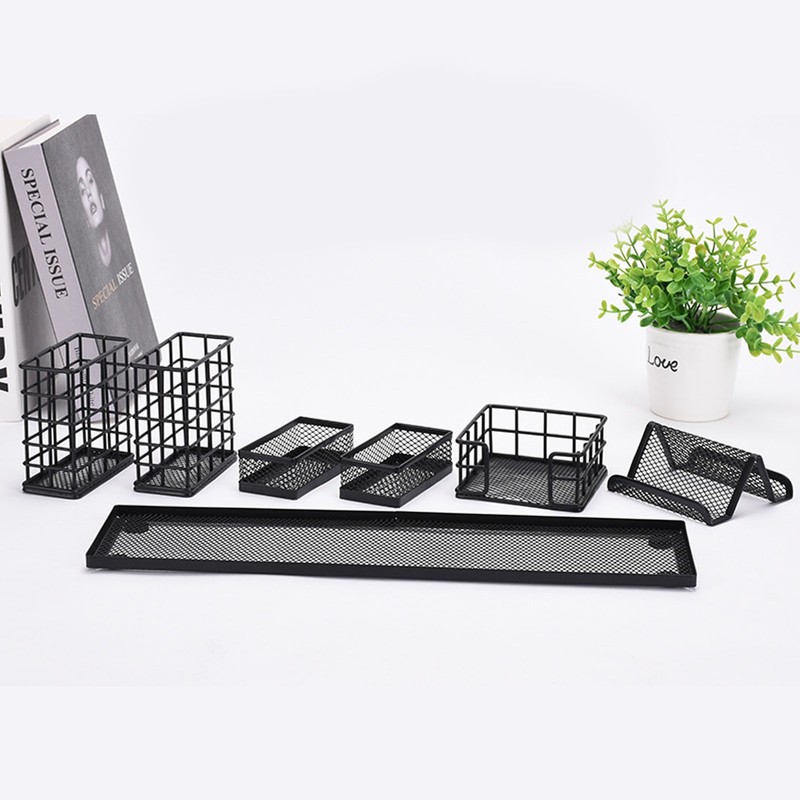 7pcs Mesh Desk Organizer Multi Functional Phone Holder Paperclip Storage