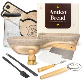 Complete Sourdough Starter Kit for Beginners – Sourdough Bread Kit with Banneton Bread Proofing Baskets & Bowls - Artisan Bread Making Kit with Starter Jar, Lame, Whisk - Full Baking Supplies Set