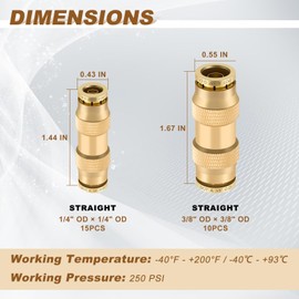 Boeray 25pcs Quick Connect Brass DOT Air Line Fittings Straight Union 1/4” 3/8” Tube Push to Connect Fittings Air Suspension Fittings Straight Air Brake Union Push Lock Pneumatic Air Hose Fittings