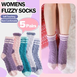 ANTSANG Womens Fuzzy Socks Fluffy Slipper Cozy Cabin Winter Soft Fleece Warm Comfy Thick Christmas Gift Socks(Horizontal Mixed Colors)