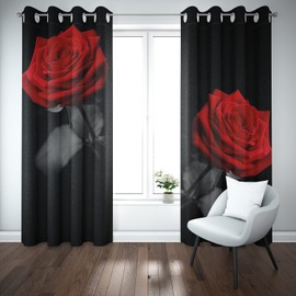 Red and Black Rose Curtains,Red Rose Blooming Women Bedroom Decor Grommet Shading Curtains Printed Decorative Curtains for Women Bedroom Living Room 21x45in,2 Panel Set