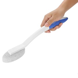 Foot Brush Long Handle Shower Bath Brush, Silicone Stone Foot Brush Dead Skin Removal Brush with Scrubbing Pumice Stone, 13.8inch Long Handle Foot Cleaning Massaging Brush