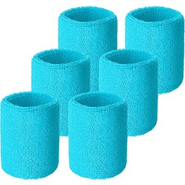 6 Pack Wrist Sweatbands Tennis Wrist Bands Absorbent Sweatbands for Football Basketball Running Athletic Sports and Working Out (Aqua)