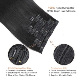 20'' Double Weft Clip in Hair Extensions Real Human Hair Full Head 8PCS 100g Silky Straight -100% Remy Human Hair Highlighted Color Clip in Human Hair Extensions (20 Inch 100g, 18/613)