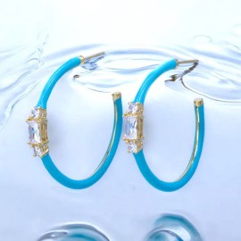 Unbranded Gold Plated with color Costed with  Cubic Zirconia Open Hoop Earrings