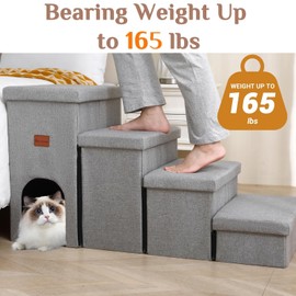 JOLLYVOGUE Dog Steps for Small Dogs, Cat Stairs with Storage, Non-Slip Dog Steps for Beds Couches, Folding Pet Stairs Helper for High Beds, Dog Ramp for Small Dogs and Cats or Pets Friendly, 4-Tiers