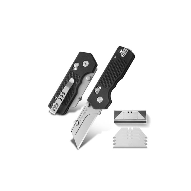 Utility Knife,Folding Box Cutter with Pocket Clip,Quick Change Blade Razor