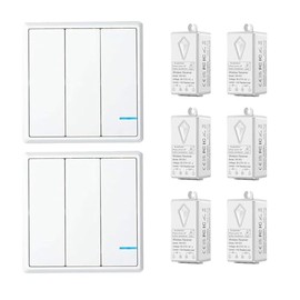GreenCycle Wireless Lights Switch Kit,2 * 3-Way Wireless Switch & 6 Remote Receiver, No WiFi Needed, No Wiring Remote Light Switch, Outdoor 1900ft Indoors 229ft for Led Light,Ceiling Lights