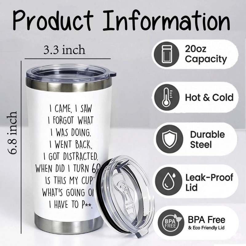 60th Birthday Gifts for Women Men,20oz Tumbler GIfts