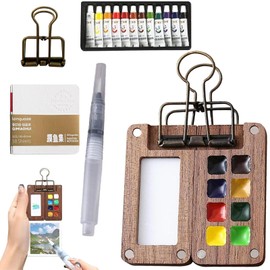 5 Piece Mini Watercolour Set, Pocket Watercolour Set, Mini Watercolour Travel Set, Mini Watercolour Box, Ideal for Artists, Students and Travel with Watercolour Paper Journal, Watercolour Brush Pen