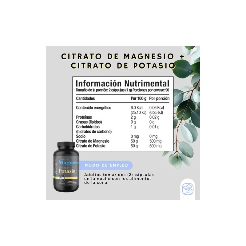 Citrato Magnesio Potasio Momosie Energía Balance 180 Cápsulas Alta Absorción