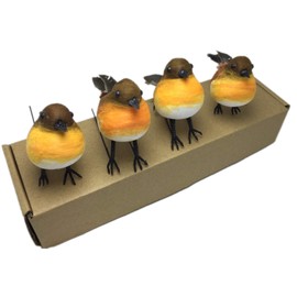 HAORONG 4PCS Large Robin Bird Christmas Tree Decoration Craft Very Cute Artificial Feather