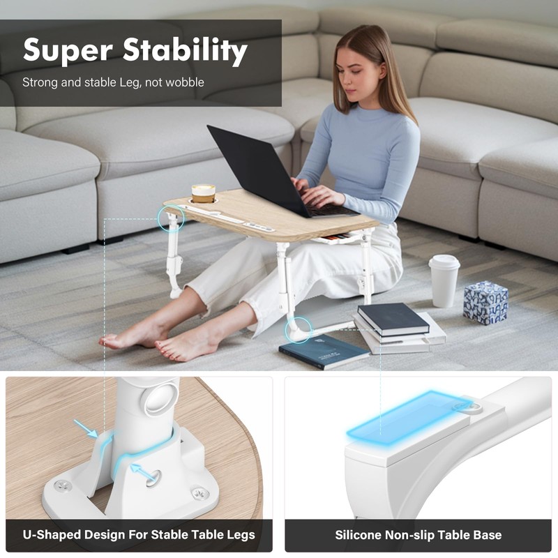 Lap Desk for Bed Adjustable Height, Foldable Bed Table with