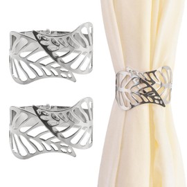 UFURMATE Curtain Tie Backs, 2Pcs Metal Creative Curtain Rope Buckles Decorative Hollow Leaf Curtain Tiebacks Spring Drape Holder Clip for Home Office (Silver)