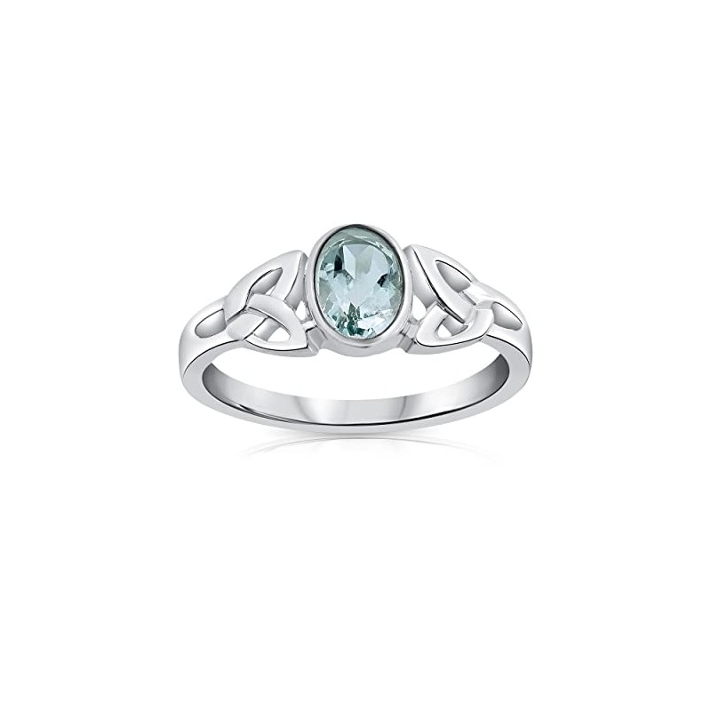 Blue Topaz Sterling Silver Celtic Knot Ring - Trinity Knot