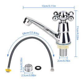 Bathroom Single Cold Water Tap Bathroom Sink Modern Washbasin Tap Chrome Bathroom Taps Sink Cold Water Tap Sink with 60 cm Connection Hose Tap for Bathroom Sink