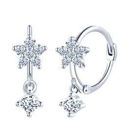 CONILOK Glitter Zircon Star Earrings Silver 925 Hoop Earrings Silver Women's Jewellery Earring Small Gifts for Women Girls Best Friend Mother Birthday Wedding Christmas Day Valentine's Day, Silver,