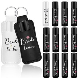 Dansib 24 Pack Wedding Lipstick Bulk Team Bride Lip Balm Bridal Shower Lip Balm 12 Pack Wedding Lipstick Holder Keychain Bachelorette Wedding Favors for Guests Gift Party (White, Black)