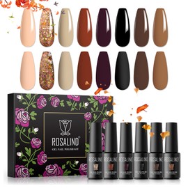 ROSALIND Semi-Permanent Nail Polish, 8 Colors Black Brown Nude Gold, 5ml Gel Nails Soak Off UV Lamp, Nail Art Varnishes Gel Nail Polish Set 8pcs