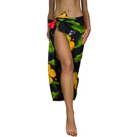 King Kameha Funky Hawaiian Cover-up Pareo Sarong, Big Flower, Black, Big