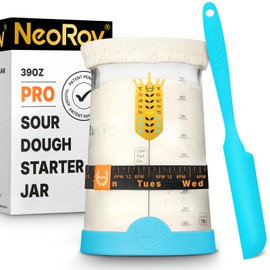 NeoRov Pro Sourdough Starter Kit - 39 Oz Glass Sourdough Starter Jar (With Cloth Lid,Silicone Base,Scraper,Date Tracker,Temp Strip) - Sourdough Bread Baking Supplies For Sour Dough Bread Loaf (Blue)