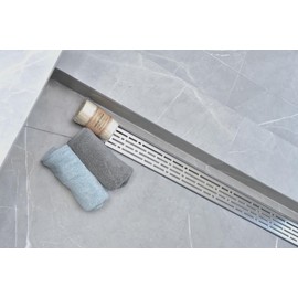 SereneDrains 304 Stainless Steel Brushed Nickel Linear Shower Drain Kit Broken Lane Linear Shower Drains for Tile Floor Long Hair Catcher Strainer Grate Cover Bathroom (Brushed Nickel, 16 Inch)