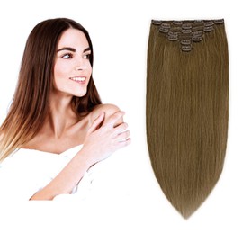 (35 cm - 55 cm) Clip-In Real Hair Extensions Set, 10 Pieces, 120 g, 100% Remy Real Hair for Hair Extensions, Straight Hairpieces (8#, Golden Brown, 40 cm)