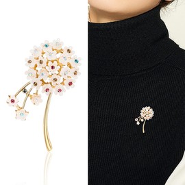Delicate Dandelion Flower Shawl Brooches Pin with Colorful Rhinestone Resin Floral Pins Clip Corsage Dress Suit Coat Bouquet Sweater Badges Lapel Pins Dainty Jewelry Gifts for Women Girls (Gold)