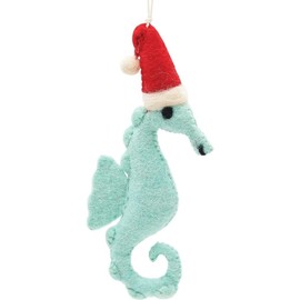 The Bridge Collection 5.5" Blue Sea Horse Santa Ornament - Beach Christmas Tree Ornament for Coastal Decor - Beach Life, Christmas at The Beach, Christmas Vacation - Sea Horse Ornament