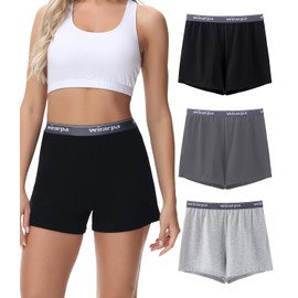 wirarpa Women‘s Cotton Lounge Shorts Elastic Pajama Bottoms Sleep Boxers Ladies Sleepwear Black, Deep Gray, Heather Gray Large 3 Pack