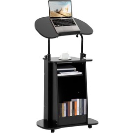 Podium Stand with Wheels Mobile Height Adjustable Church Classroom Lecture Portable Presentation Concert Teacher Rolling Podium for Teachers