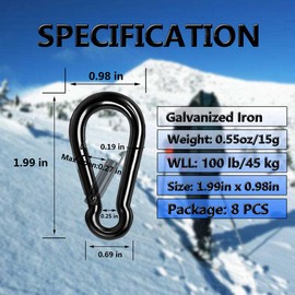 Ekunbuy Black Carabiner Clip, Heavy Duty Spring Snap Hook Quick Link for Outdoor Camping, Hiking, Fishing, Swing Set, Hammock, Keychain (M5-8pcs)