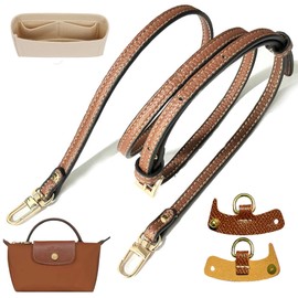 DAVBNM 2 Sets Purse Organizer Insert & Strap, Folding Tote Bag Organizer Insert, Punch-Free Adjustable Buckle Strap Design, Multi-Pocket Felt Handbag Organiser for Small Tote Bag, Brown