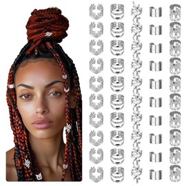 Molain 50 PCS Silver Dreadlock Beads Locs Accessories, Jewelry for Braids, Hair Dreadlock Accessory Braid, Adjustable Cuffs Braiding Hair Rings for Dr