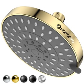 HOPOPRO 5-Mode High Pressure Shower Head - High Flow Fixed Showerheads Bathroom Rain Showerhead (6 Inch Gold)