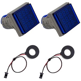 SazkJere 2PCS 3 in 1 Digital AC Current Voltage Frequency Indicator Square LED Display Voltmeter Ammeter Hertz Meter (Blue)