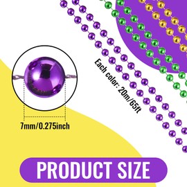 200 ft Mardi Gras Decoration 7 mm Mardi Gras Decorations Garland Plastic Roll Assorted Metallic Colors in Gold, Green, Purple Mardi Gras Accessories for DIY Party Decor, 3 Rolls