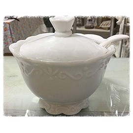 Chic Antique Sugar Pot Provence Sugar Bowl with Spoon White Country House Style Shabby