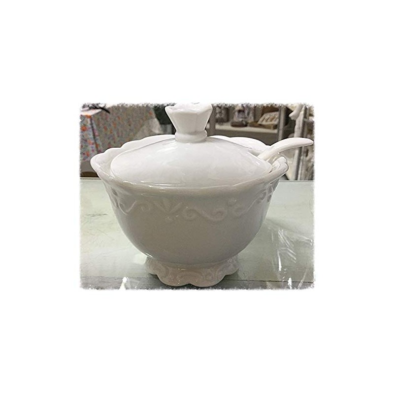 Chic Antique Sugar Pot Provence Sugar Bowl with Spoon White
