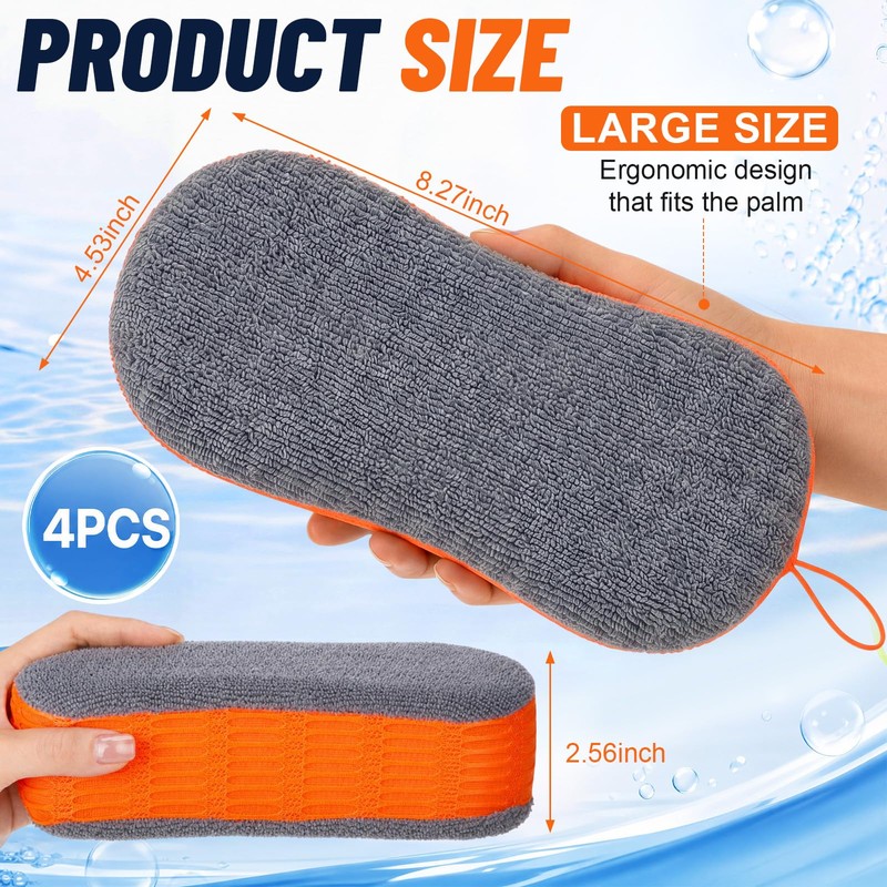 Singhoow 4 Pack Large Microfiber Car Wash Sponges, Cleaning Extra