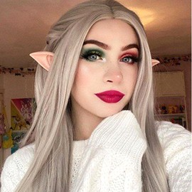 AFBeauty Synthetic Hair Long Silver Wigs for Women Grey Ash Blonde Colorful lace Front Wigs Gray Glueless Synthetic Lace Front Wig Pre Plucked Hairline Cosplay Lace Frontal Colored Wig 22 Inch