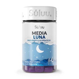 Súluu Media Luna | Gomitas Vitaminadas, Sueño Profundo, Duradero y Reparador Aliviando el Insomnio | 60 Gomitas | Sabor Mora-Jengibre | Manzanilla, GABA, L-Teanina, L-Triptófano y Magnesio | Sin Gluten