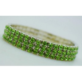 Unbranded 3 Row Silver  Peridot color Rhinestone Crystal Stretch elastic Bracelet wedding
