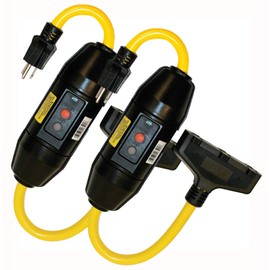 Tower Manufacturing 30396501-08 Manual-Reset 20 AMP Inline GFCI Triple Tap Cord, Yellow/Black - [2 PACK]