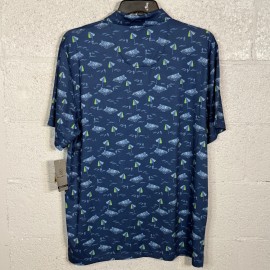 PGA Tour Men's Athletic Fit, Shadow Print Golf Polo Shirt True Navy XL