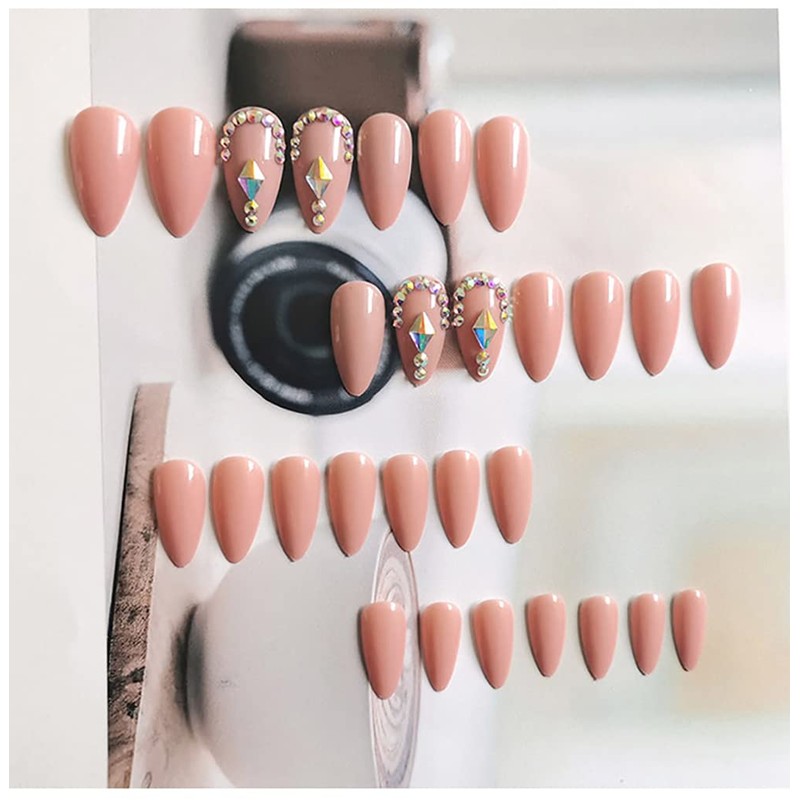 24 Pcs Almond Shape Nail Tips Water Drop Nail False